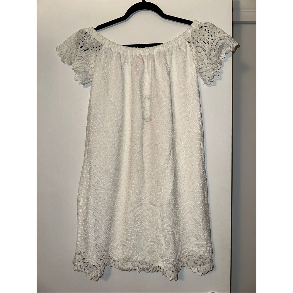 Lilly Pulitzer Women’s Marble Dress Resort White Lace Off Shoulder Sleeves NWT